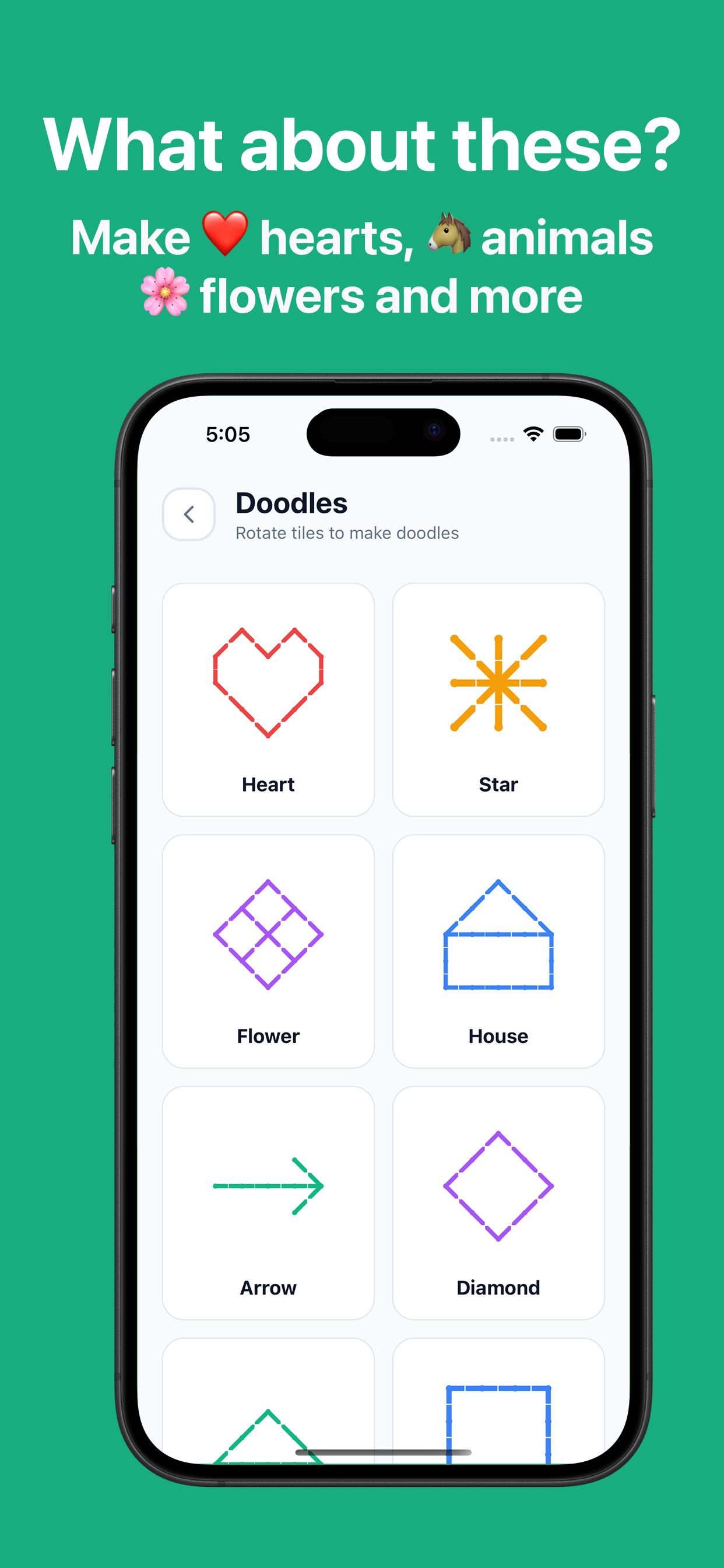Four Turns Doodles mode — make hearts, stars, flowers and other shapes by rotating tiles