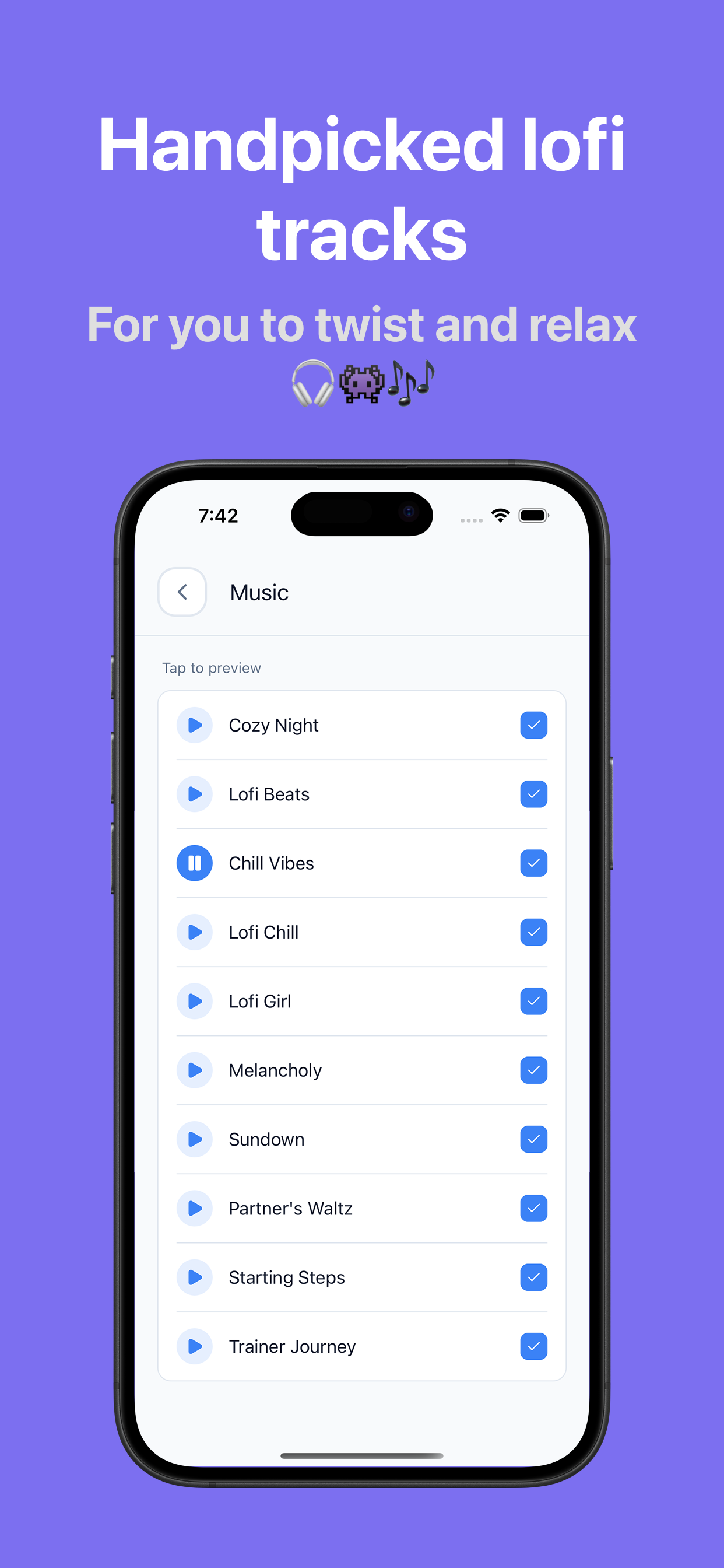 Four Turns music picker with handpicked lofi tracks